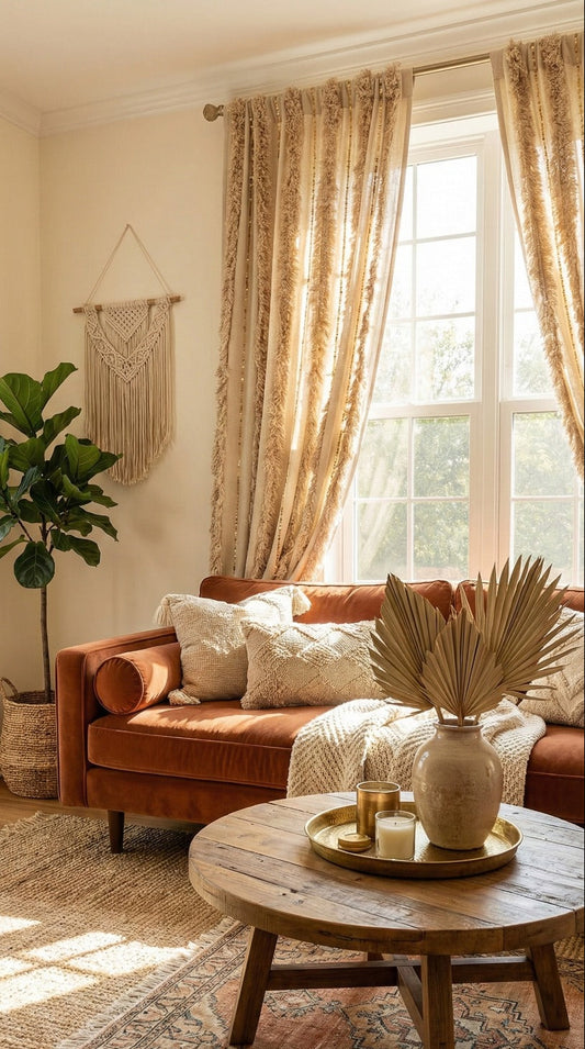 Hand-Embroidered Botanical Sheer Curtain Panel – Natural Linen Look