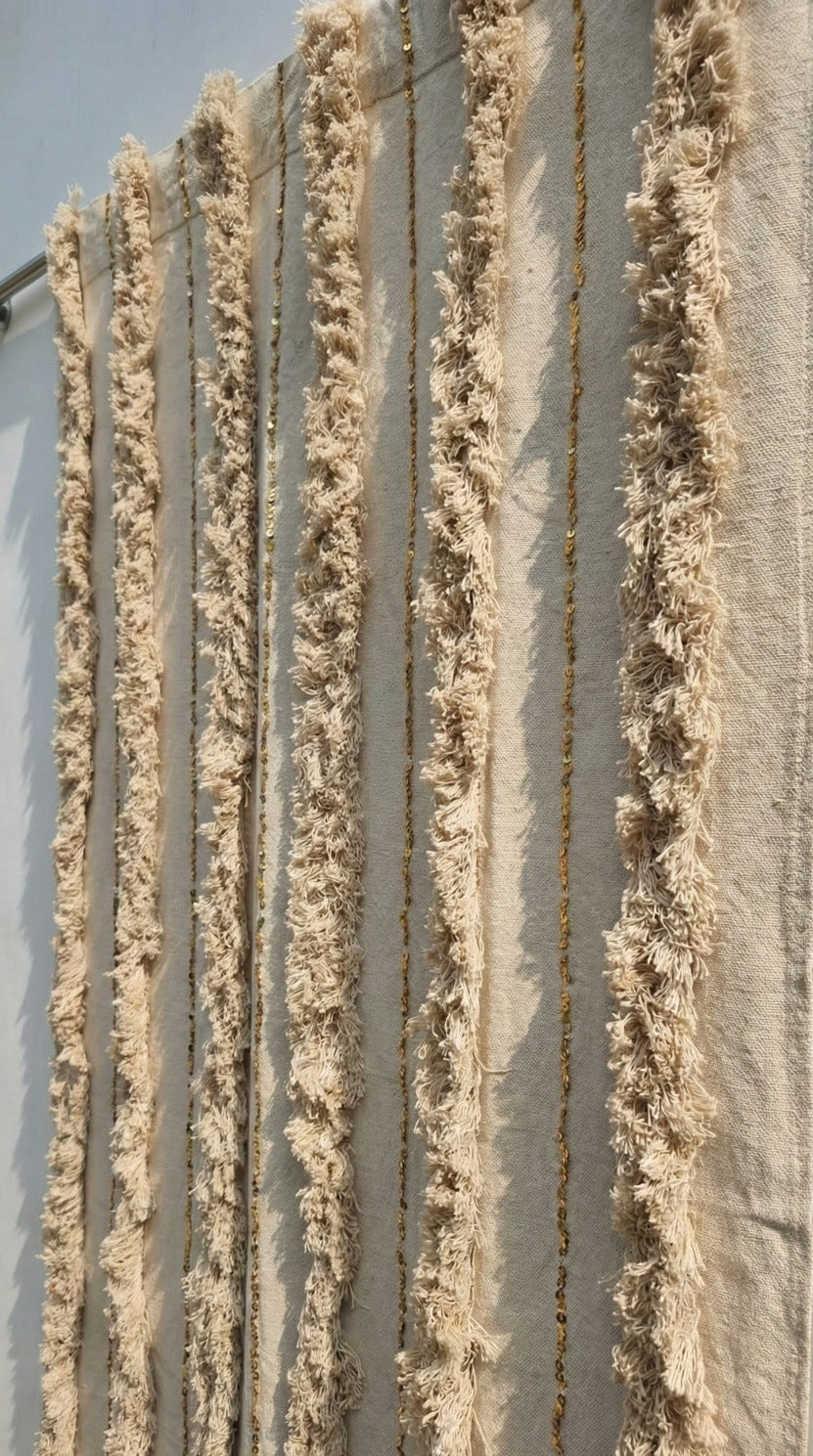 Hand-Embroidered Botanical Sheer Curtain Panel – Natural Linen Look