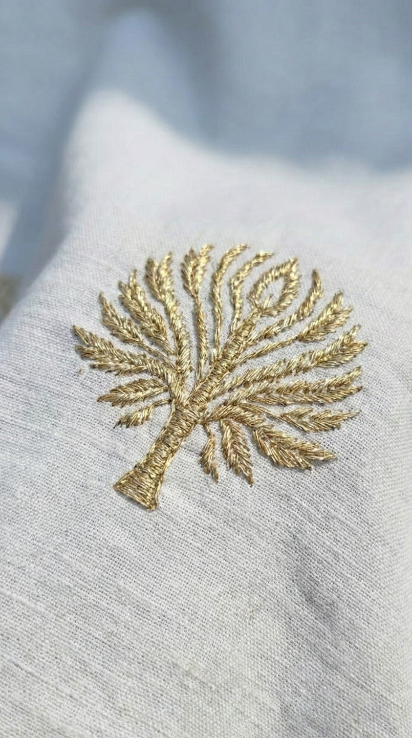 Hand-Embroidered Botanical Sheer Curtain Panel – Natural Linen Look