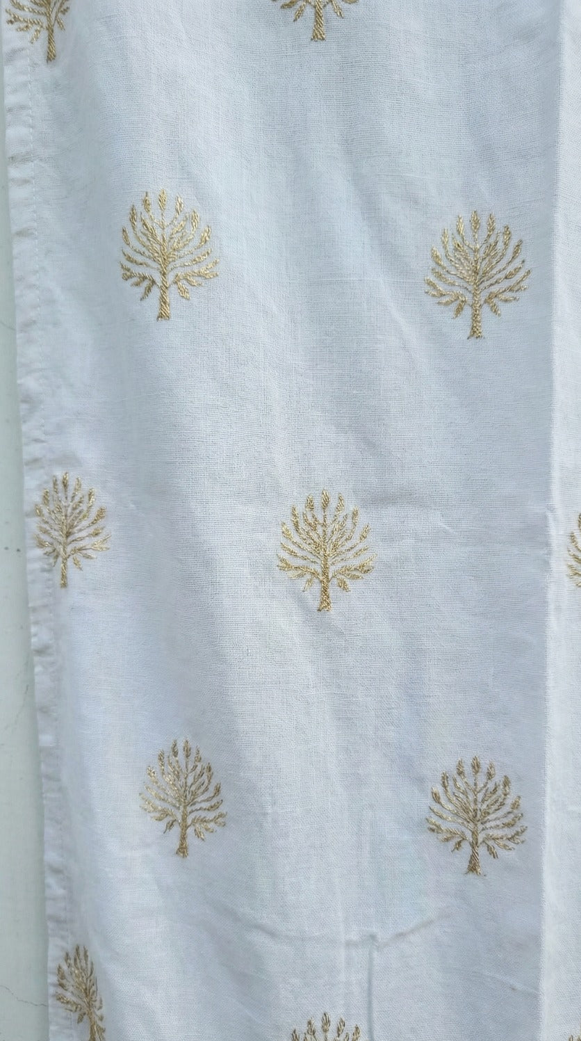 Hand-Embroidered Botanical Sheer Curtain Panel – Natural Linen Look
